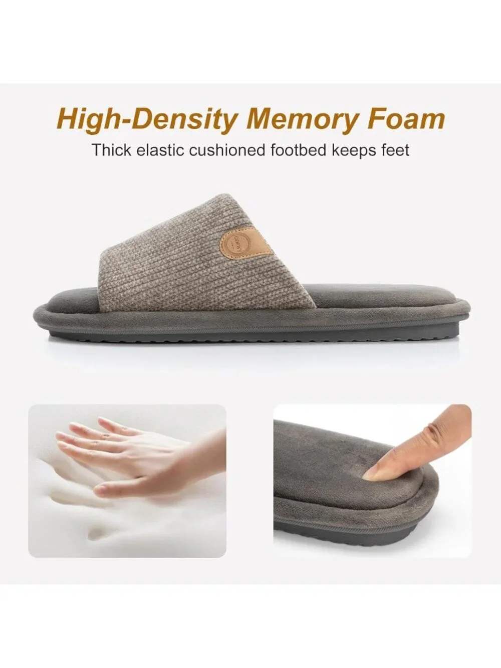 Men's Grey Cozy Memory Foam Slippers Indoor Outdoor Slip On House Shoes